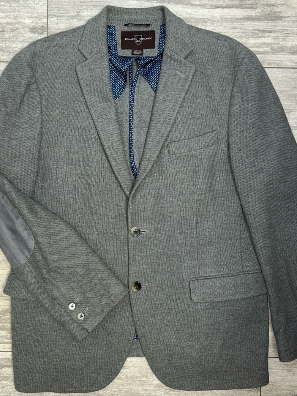 Black Brown 1826 Maralago 42R Gray Textured Blazer Suede Elbow Patches Sportcoat